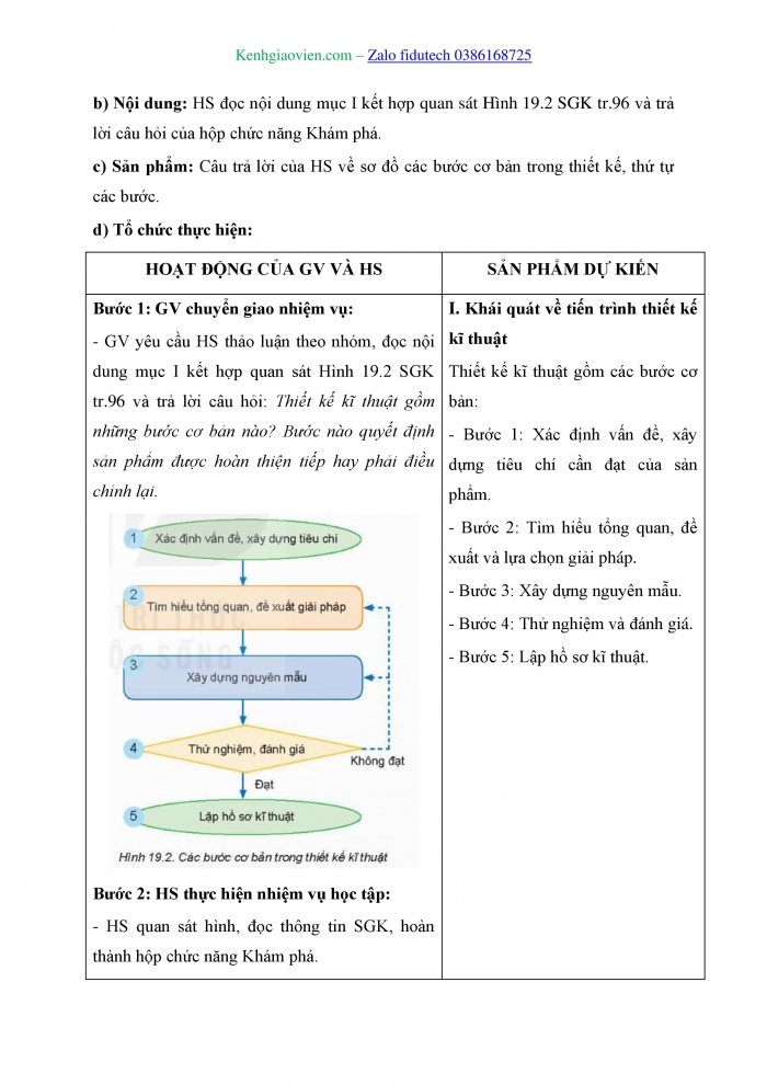 Giáo án và PPT Công nghệ 8 kết nối Bài 19: Các bước cơ bản trong thiết kế kĩ thuật