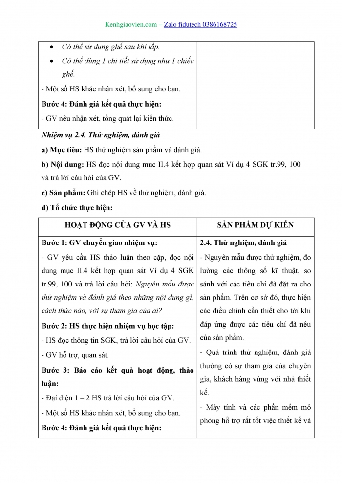 Giáo án và PPT Công nghệ 8 kết nối Bài 19: Các bước cơ bản trong thiết kế kĩ thuật