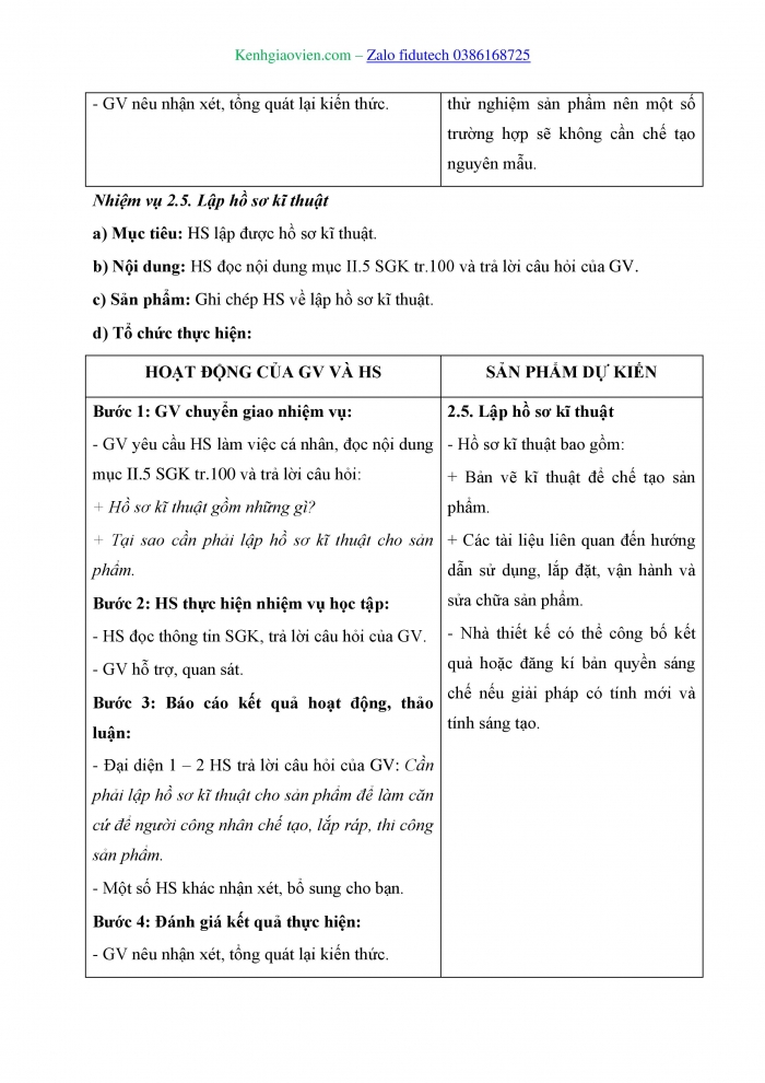 Giáo án và PPT Công nghệ 8 kết nối Bài 19: Các bước cơ bản trong thiết kế kĩ thuật