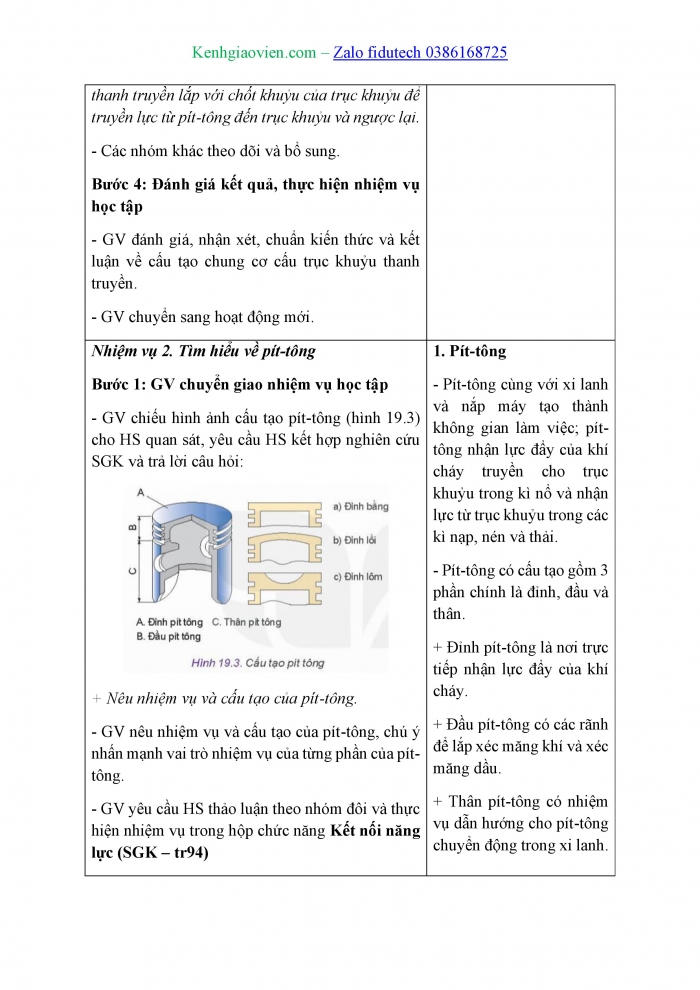 Giáo án và PPT Công nghệ cơ khí 11 kết nối Bài 19: Các cơ cấu trong động cơ đốt trong