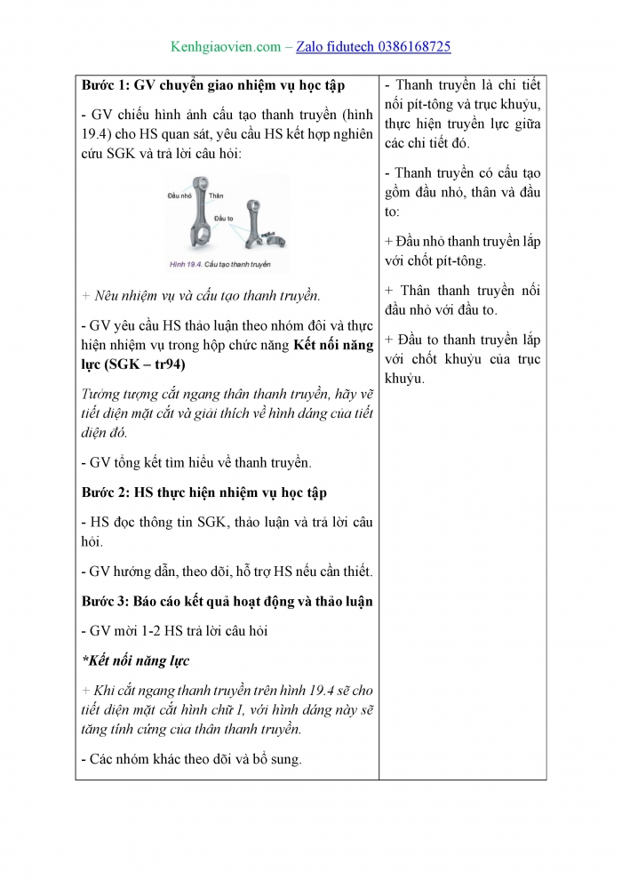 Giáo án và PPT Công nghệ cơ khí 11 kết nối Bài 19: Các cơ cấu trong động cơ đốt trong