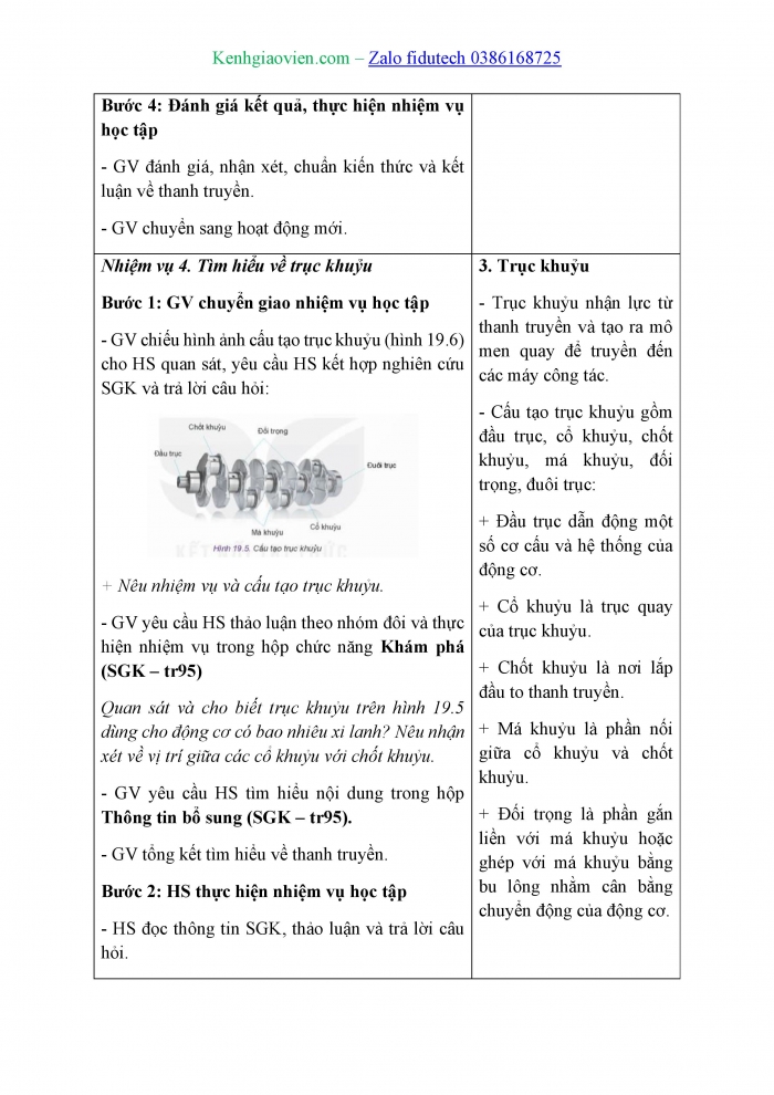 Giáo án và PPT Công nghệ cơ khí 11 kết nối Bài 19: Các cơ cấu trong động cơ đốt trong