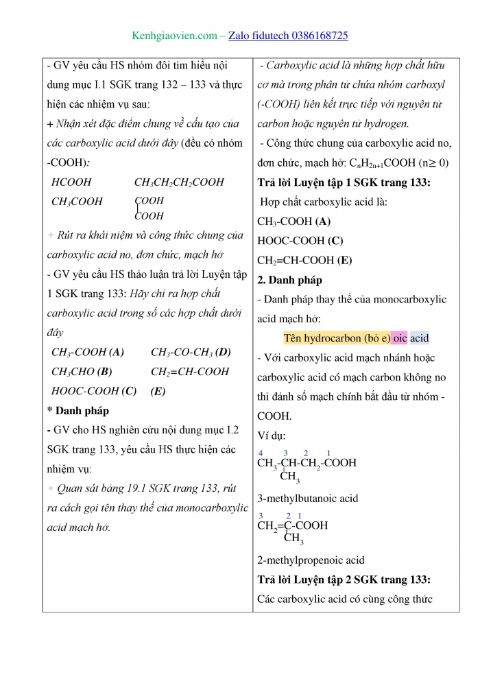 Giáo án và PPT Hoá học 11 cánh diều Bài 19: Carboxylic acid