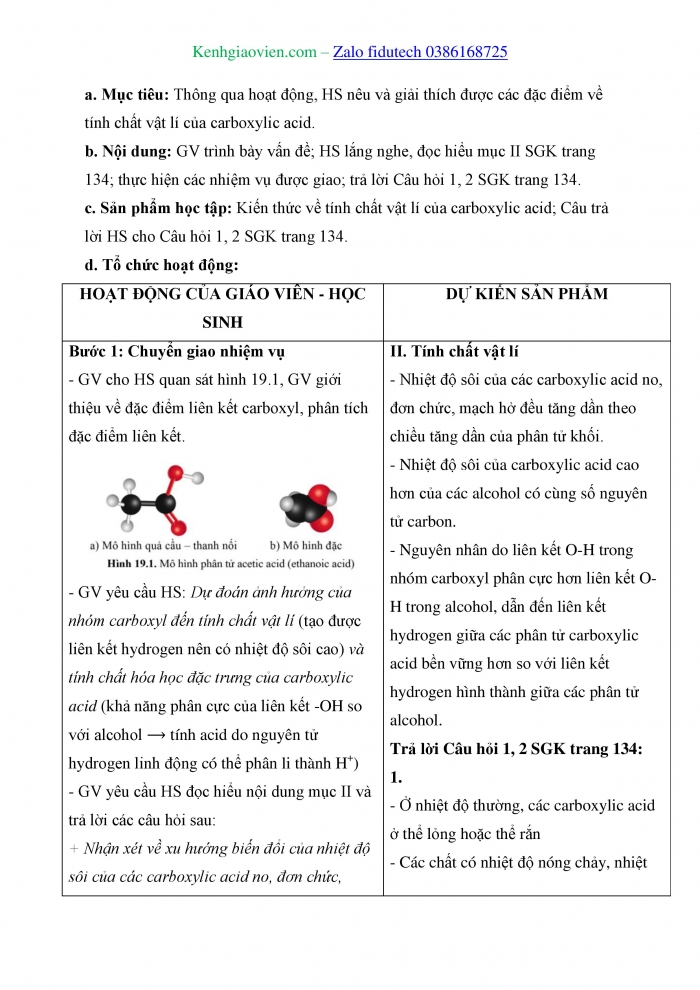 Giáo án và PPT Hoá học 11 cánh diều Bài 19: Carboxylic acid