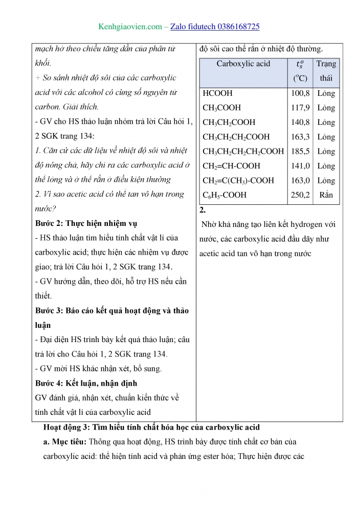 Giáo án và PPT Hoá học 11 cánh diều Bài 19: Carboxylic acid