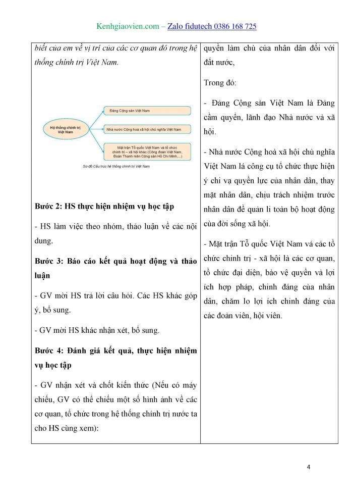 Giáo án và PPT Kinh tế pháp luật 10 kết nối Bài 19: Đặc điểm, cấu trúc và nguyên tắc hoạt động của hệ thống chính trị Việt Nam