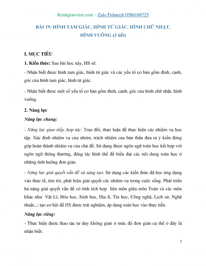 Giáo án và PPT Toán 3 kết nối Bài 19: Hình tam giác, hình tứ giác. Hình chữ nhật, hình vuông