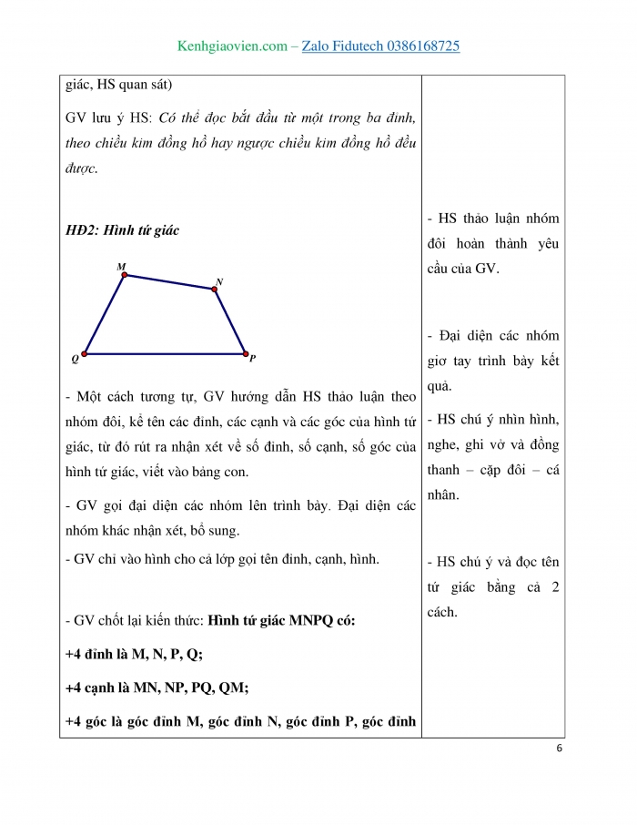 Giáo án và PPT Toán 3 kết nối Bài 19: Hình tam giác, hình tứ giác. Hình chữ nhật, hình vuông