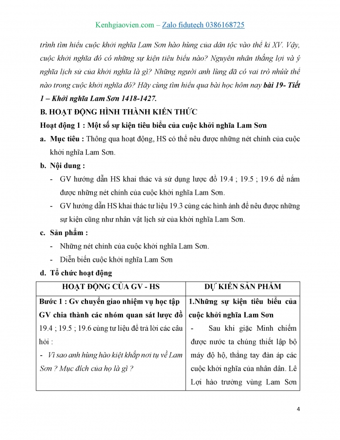 Giáo án và PPT Lịch sử 7 chân trời Bài 19: Khởi nghĩa Lam Sơn (1418 – 1427)