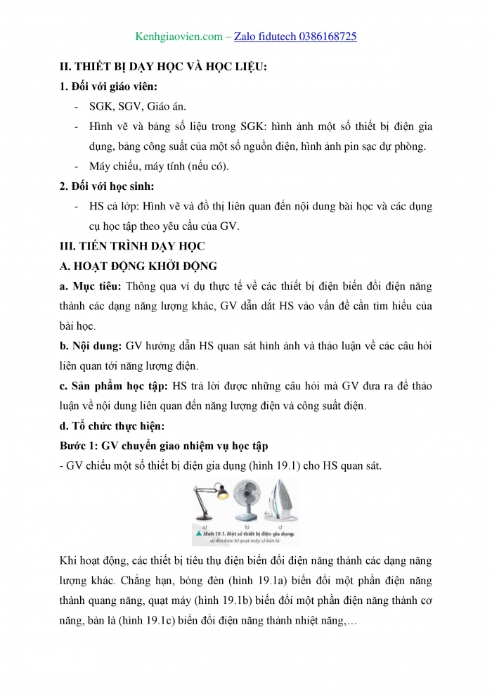 Giáo án và PPT Vật lí 11 chân trời Bài 19: Năng lượng điện. Công suất điện