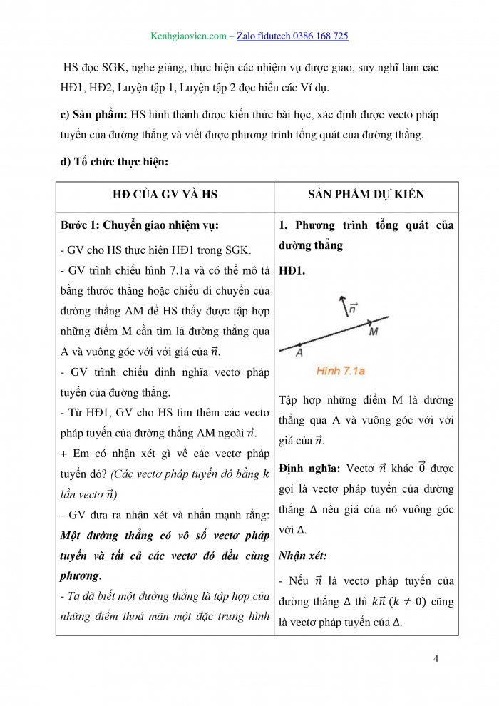 Giáo án và PPT Toán 10 kết nối Bài 19: Phương trình đường thẳng