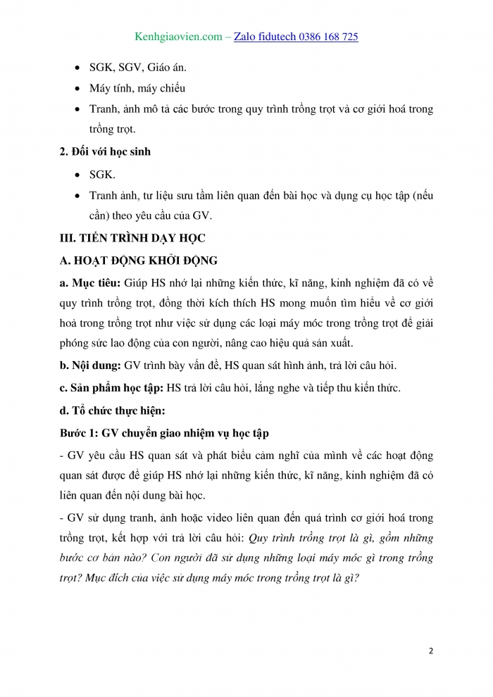 Giáo án và PPT Công nghệ trồng trọt 10 kết nối Bài 19: Quy trình trồng trọt và cơ giới hoá trong trồng trọt