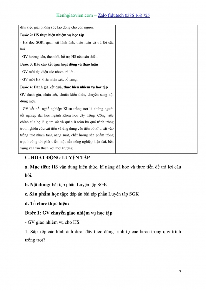 Giáo án và PPT Công nghệ trồng trọt 10 kết nối Bài 19: Quy trình trồng trọt và cơ giới hoá trong trồng trọt