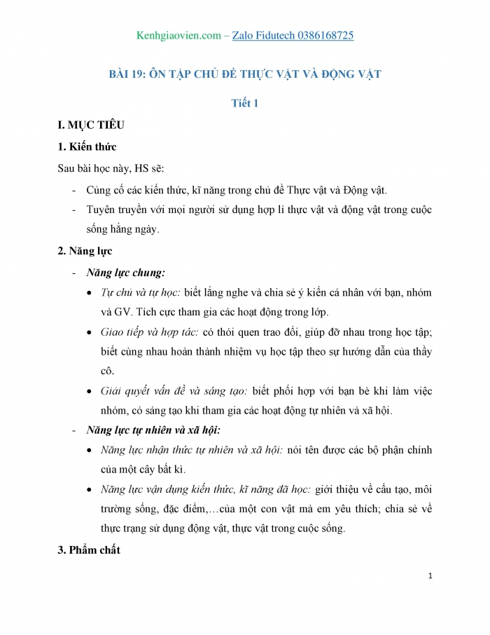 Giáo án và PPT Tự nhiên và Xã hội 3 chân trời Bài 19: Ôn tập chủ đề Thực vật và động vật