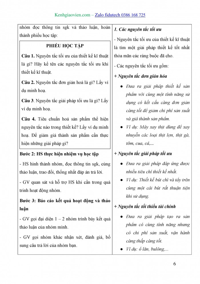 Giáo án và PPT Thiết kế và Công nghệ 10 cánh diều Bài 19: Vai trò, ý nghĩa và các nguyên tắc của hoạt động thiết kế kĩ thuật