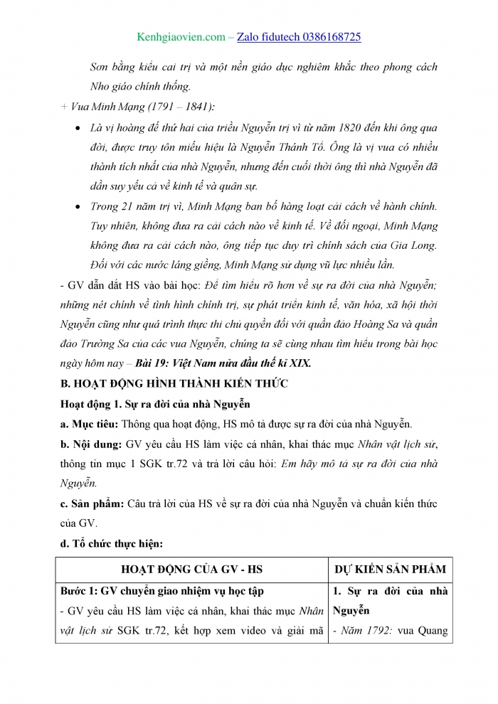 Giáo án và PPT Lịch sử 8 chân trời Bài 19: Việt Nam nửa đầu thế kỉ XIX
