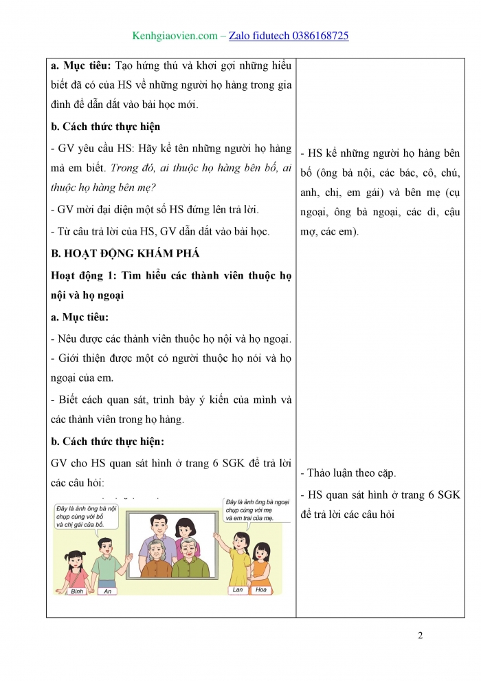 Giáo án và PPT Tự nhiên và Xã hội 3 cánh diều Bài 1: Họ hàng nội, ngoại