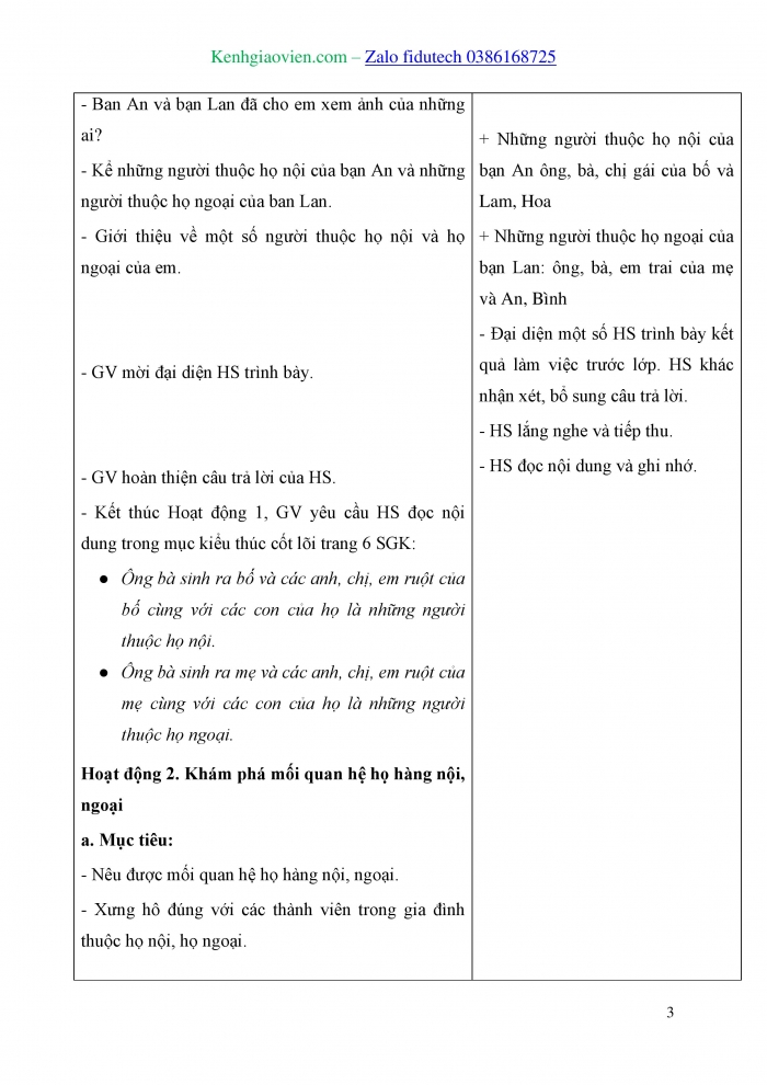 Giáo án và PPT Tự nhiên và Xã hội 3 cánh diều Bài 1: Họ hàng nội, ngoại