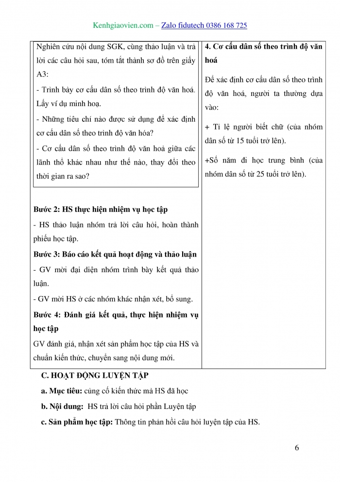 Giáo án và PPT Địa lí 10 chân trời Bài 20: Cơ cấu dân số