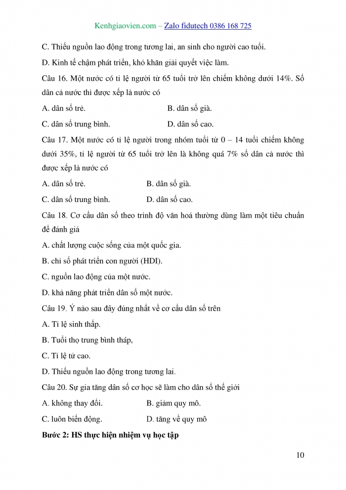 Giáo án và PPT Địa lí 10 chân trời Bài 20: Cơ cấu dân số