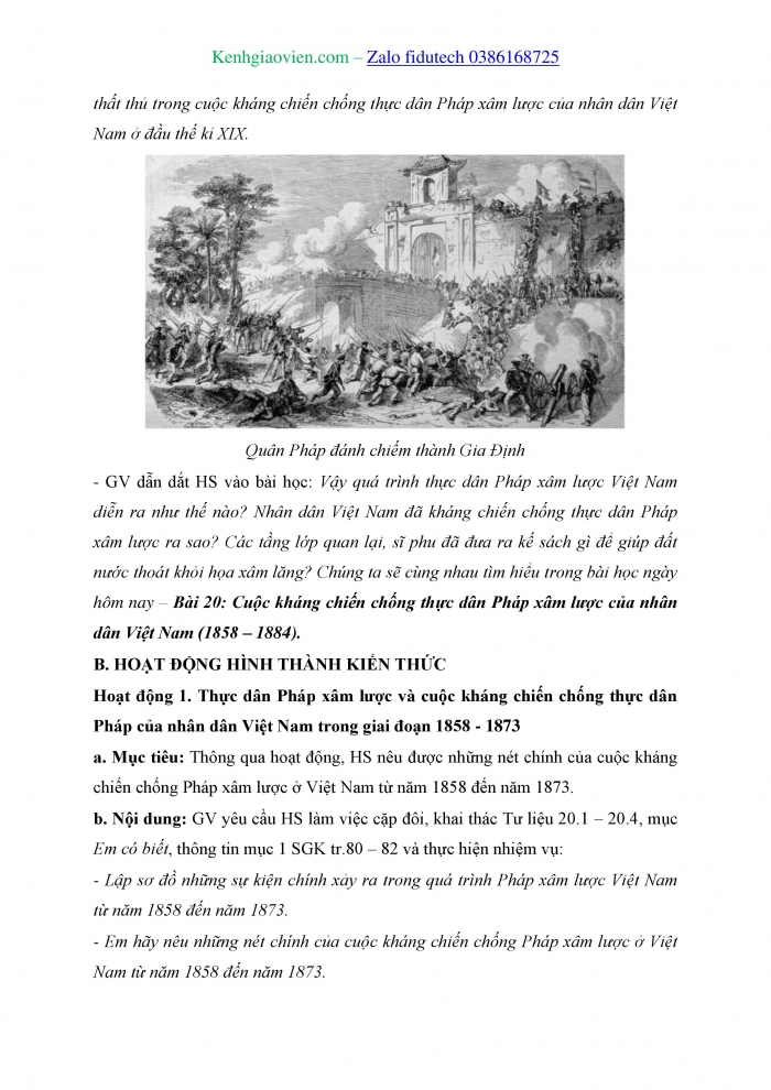 Giáo án và PPT Lịch sử 8 chân trời Bài 20: Cuộc kháng chiến chống thực dân Pháp xâm lược của nhân dân Việt Nam (1858 - 1884)