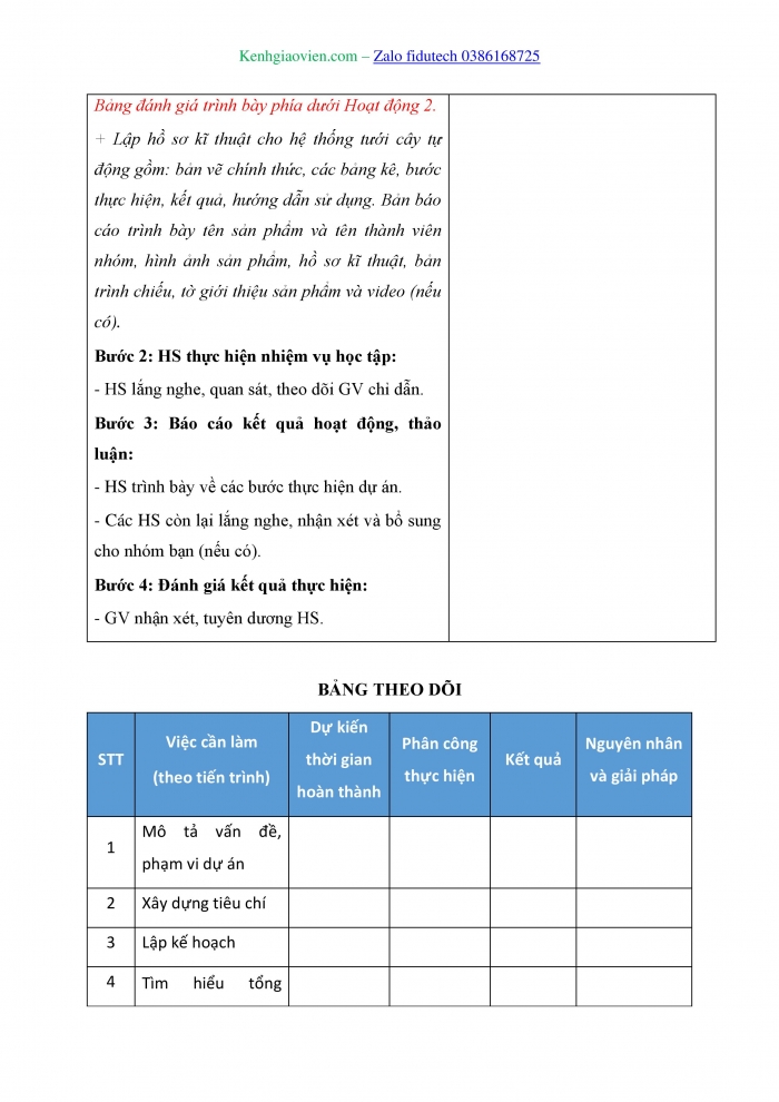 Giáo án và PPT Công nghệ 8 kết nối Bài 20: Dự án Thiết kế hệ thống tưới cây tự động