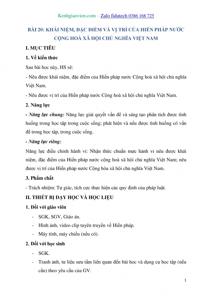 Giáo án và PPT Kinh tế pháp luật 10 chân trời Bài 20: Khái niệm, đặc điểm và vị trí của Hiến pháp nước Cộng hoà xã hội chủ nghĩa Việt Nam