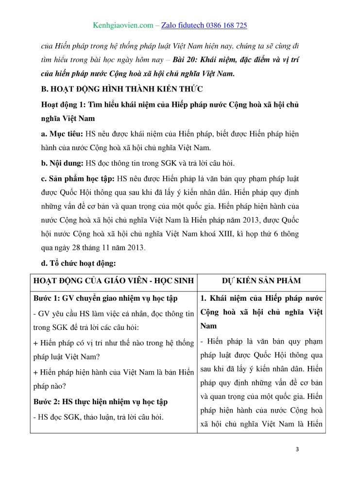 Giáo án và PPT Kinh tế pháp luật 10 chân trời Bài 20: Khái niệm, đặc điểm và vị trí của Hiến pháp nước Cộng hoà xã hội chủ nghĩa Việt Nam