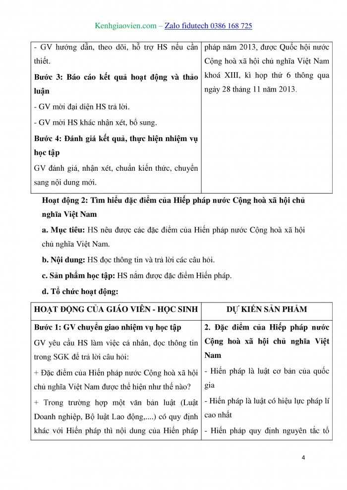 Giáo án và PPT Kinh tế pháp luật 10 chân trời Bài 20: Khái niệm, đặc điểm và vị trí của Hiến pháp nước Cộng hoà xã hội chủ nghĩa Việt Nam