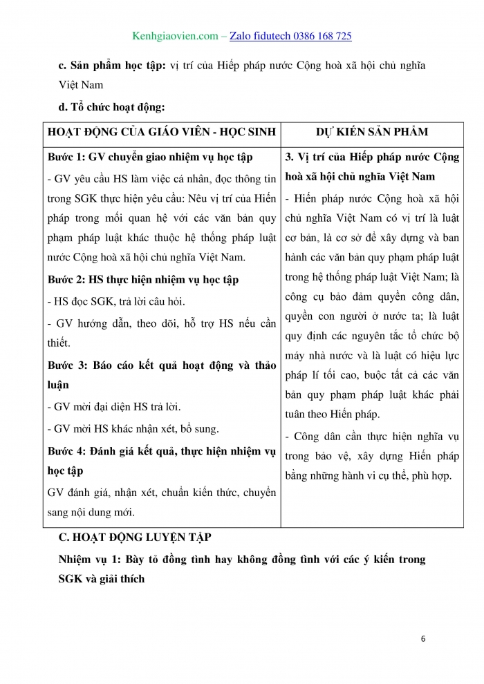 Giáo án và PPT Kinh tế pháp luật 10 chân trời Bài 20: Khái niệm, đặc điểm và vị trí của Hiến pháp nước Cộng hoà xã hội chủ nghĩa Việt Nam