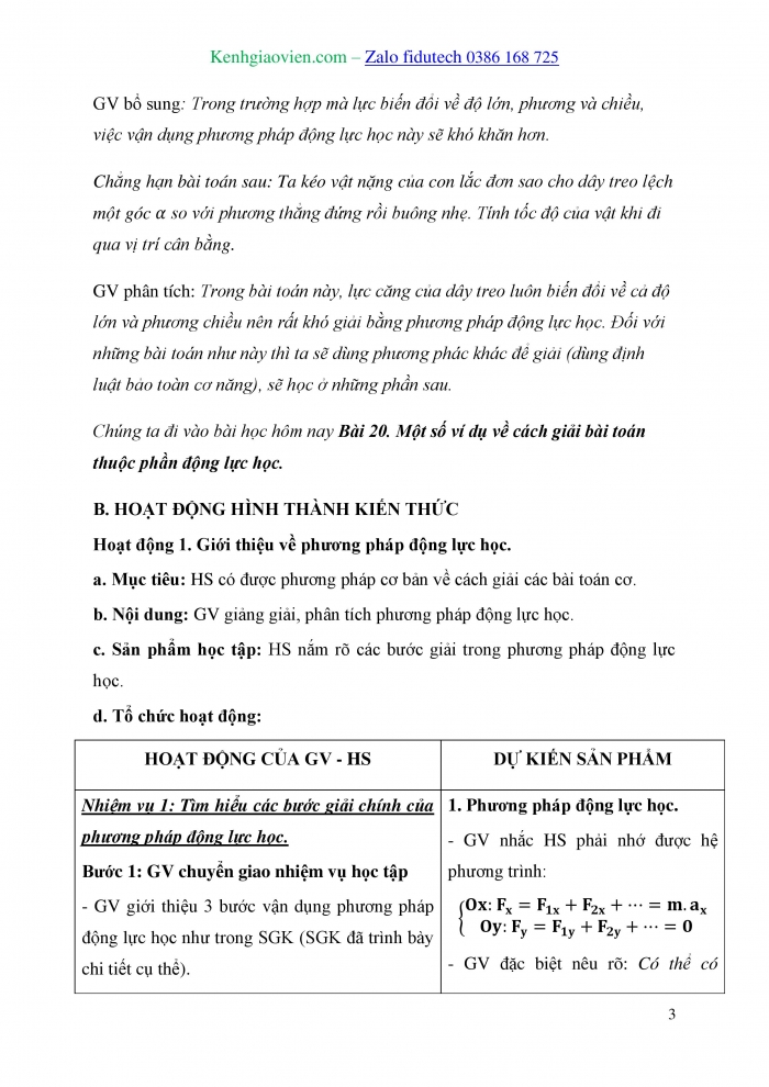 Giáo án và PPT Vật lí 10 kết nối Bài 20: Một số ví dụ về cách giải các bài toán thuộc phần động lực học