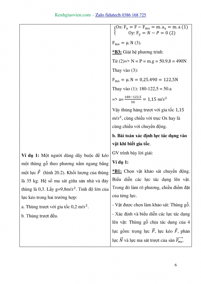 Giáo án và PPT Vật lí 10 kết nối Bài 20: Một số ví dụ về cách giải các bài toán thuộc phần động lực học