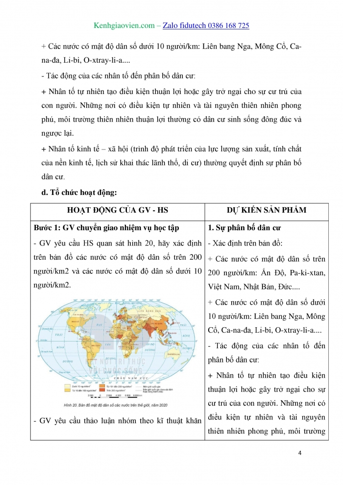 Giáo án và PPT Địa lí 10 kết nối Bài 20: Phân bố dân cư và đô thị hóa trên thế giới