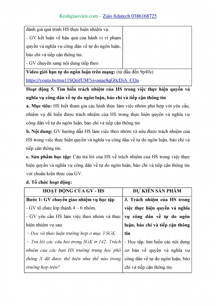 Giáo án và PPT Kinh tế pháp luật 11 cánh diều Bài 20: Quyền và nghĩa vụ công dân về tự do ngôn luận, báo chí và tiếp cận thông tin