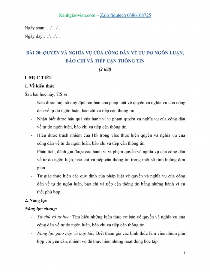 Giáo án và PPT Kinh tế pháp luật 11 kết nối Bài 20: Quyền và nghĩa vụ của công dân về tự do ngôn luận, báo chí và tiếp cận thông tin