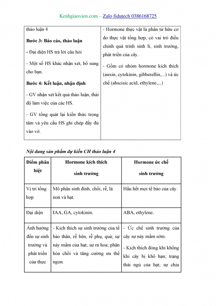 Giáo án và PPT Sinh học 11 chân trời Bài 20: Sinh trưởng và phát triển ở thực vật