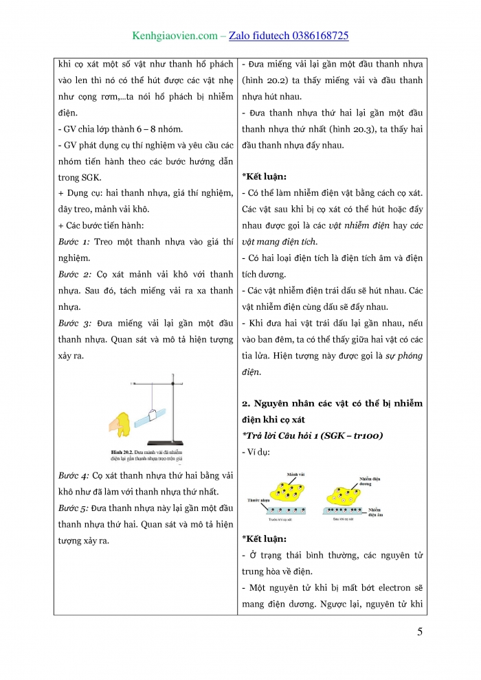 Giáo án và PPT KHTN 8 cánh diều Bài 20: Sự nhiễm điện