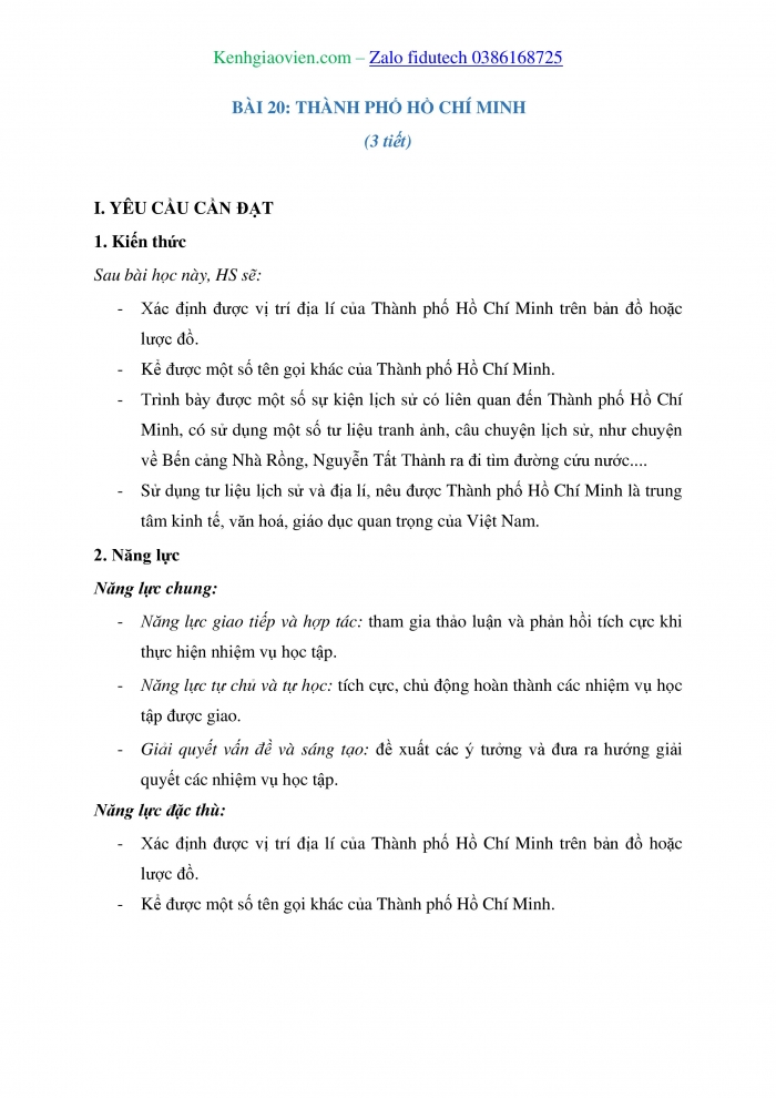 Giáo án và PPT Lịch sử và Địa lí 4 cánh diều Bài 20: Thành phố Hồ Chí Minh