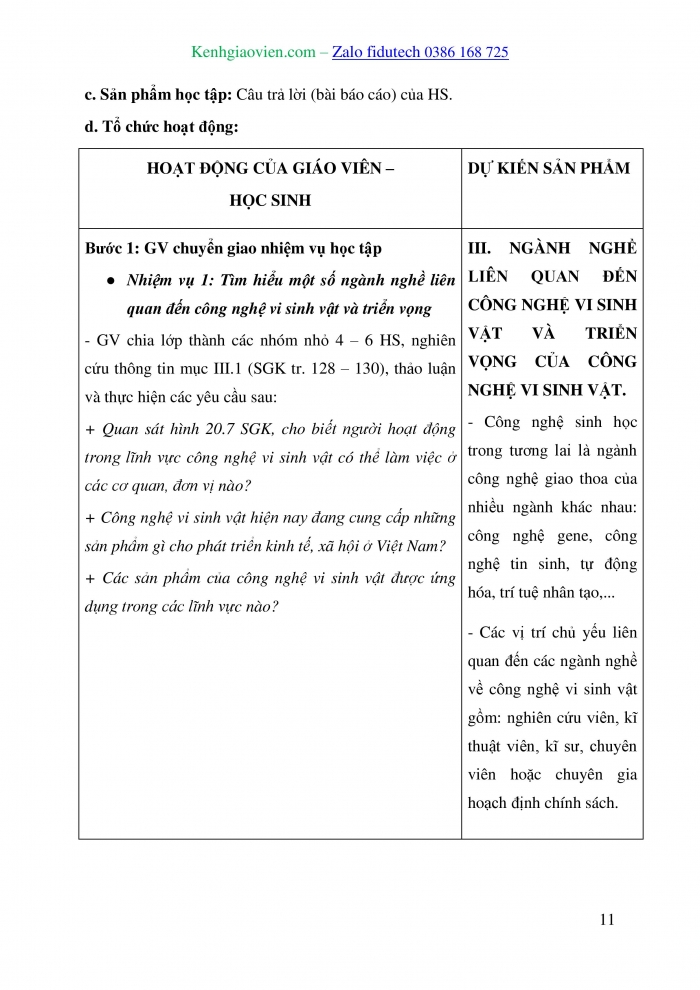 Giáo án và PPT Sinh học 10 cánh diều Bài 20: Thành tựu của công nghệ vi sinh vật và ứng dụng của vi sinh vật