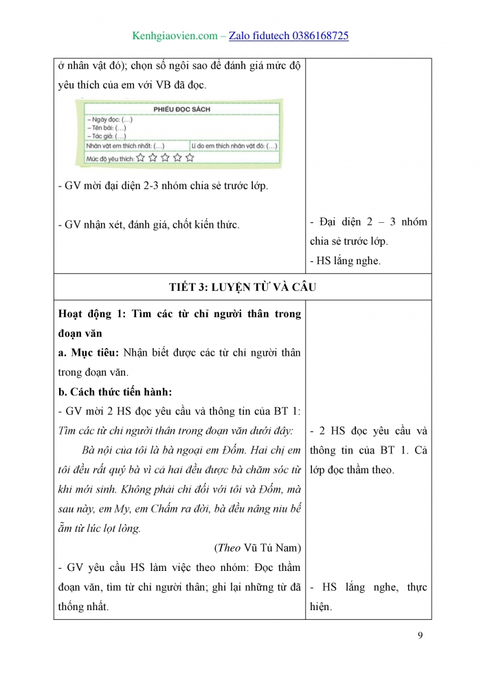 Giáo án và PPT Tiếng Việt 3 kết nối Bài 20: Mở rộng vốn từ về người thân; Dấu hai chấm