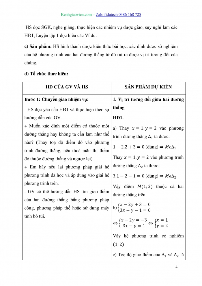 Giáo án và PPT Toán 10 kết nối Bài 20: Vị trí tương đối giữa hai đường thẳng. Góc và khoảng cách