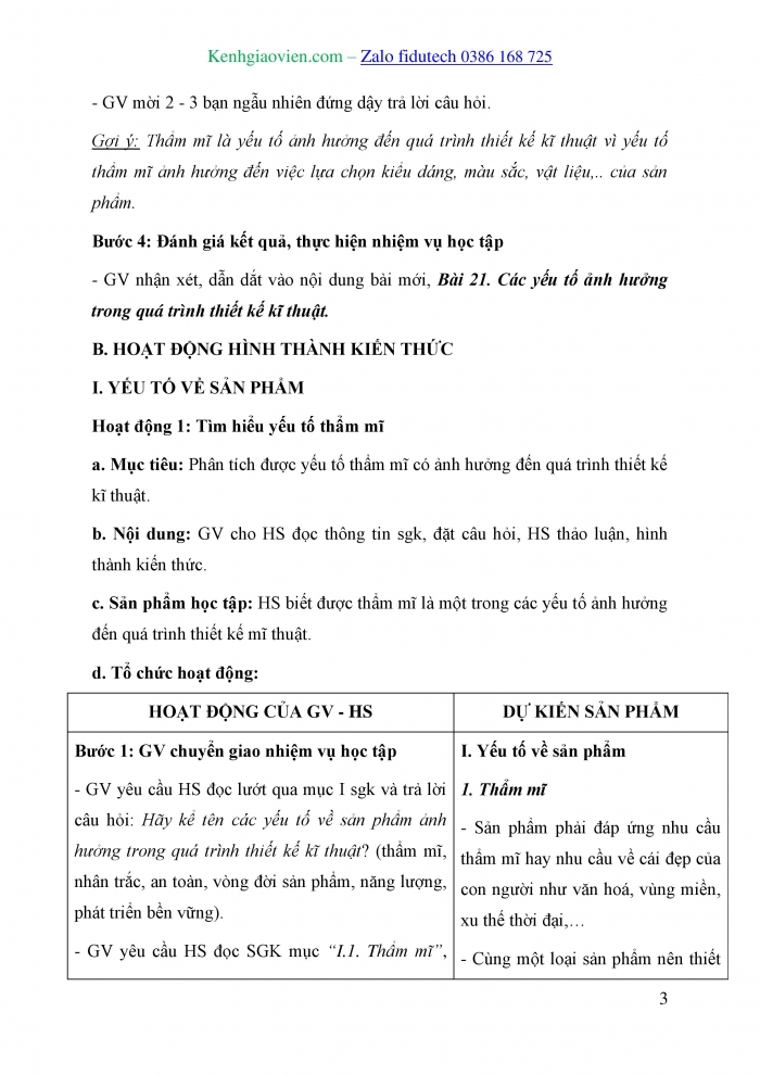 Giáo án và PPT Thiết kế và Công nghệ 10 cánh diều Bài 21: Các yếu tố ảnh hưởng trong quá trình thiết kế kĩ thuật