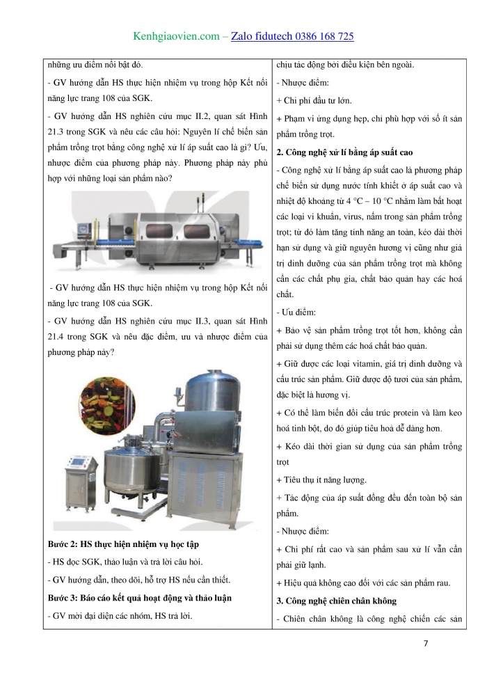 Giáo án và PPT Công nghệ trồng trọt 10 kết nối Bài 21: Chế biến sản phẩm trồng trọt