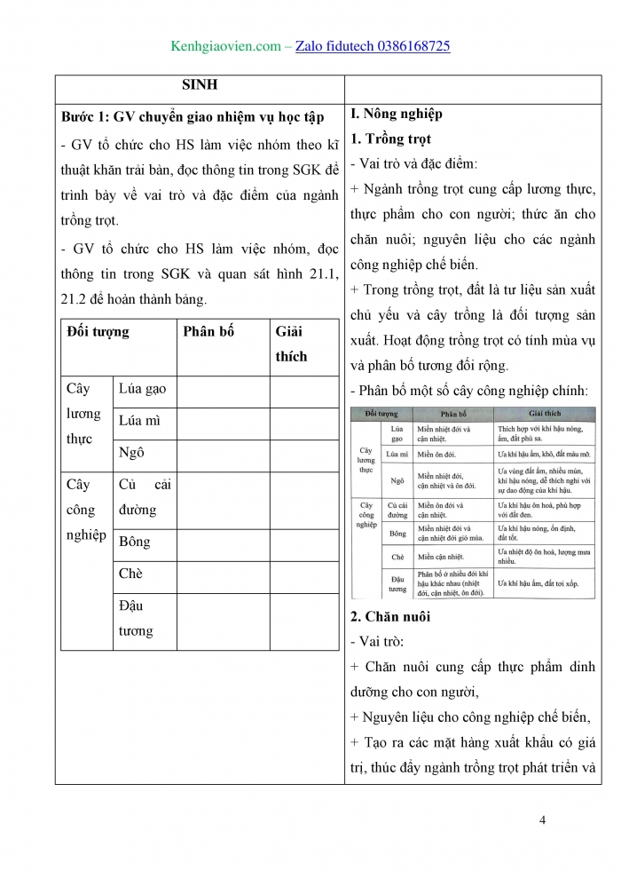 Giáo án và PPT Địa lí 10 cánh diều Bài 21: Địa lí các ngành nông nghiệp, lâm nghiệp, thuỷ sản