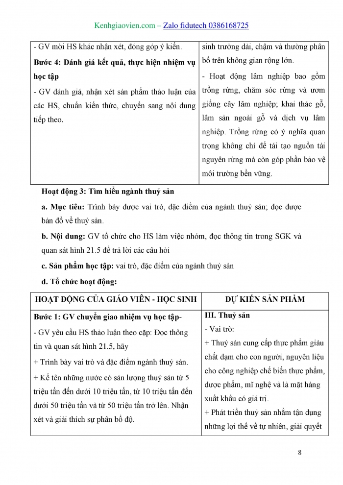 Giáo án và PPT Địa lí 10 cánh diều Bài 21: Địa lí các ngành nông nghiệp, lâm nghiệp, thuỷ sản