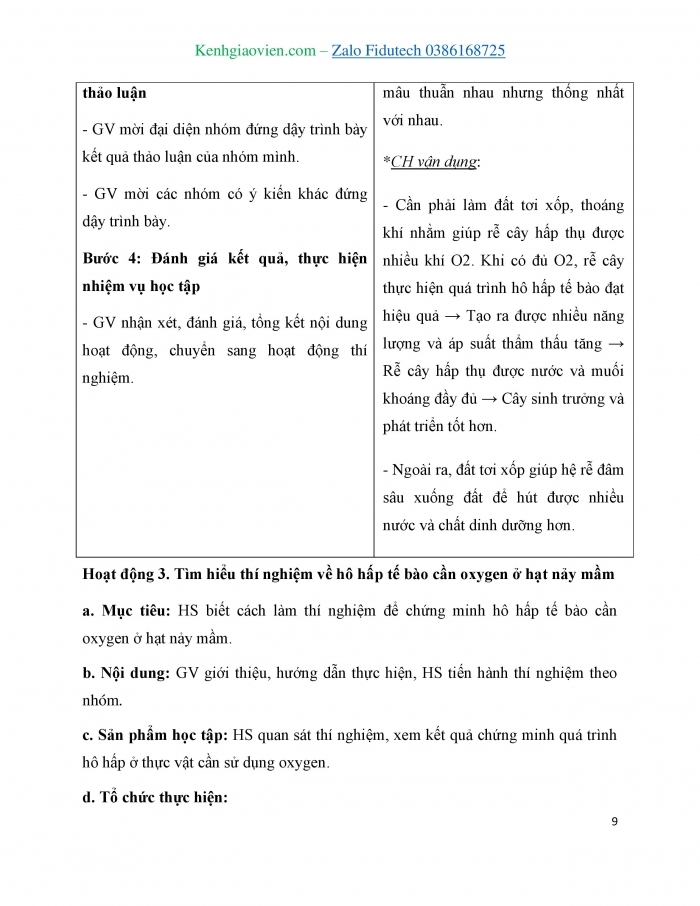 Giáo án và PPT KHTN 7 cánh diều Bài 21: Hô hấp tế bào