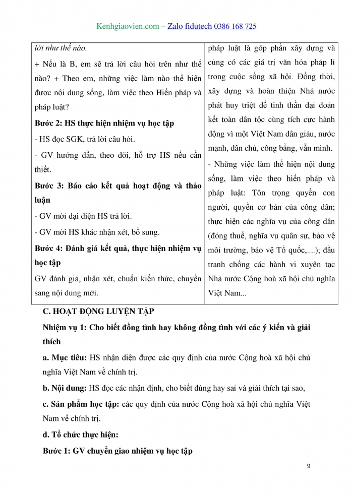 Giáo án và PPT Kinh tế pháp luật 10 chân trời Bài 21: Nội dung cơ bản của Hiến pháp nước Cộng hoà xã hội chủ nghĩa Việt Nam năm 2013 về chính trị