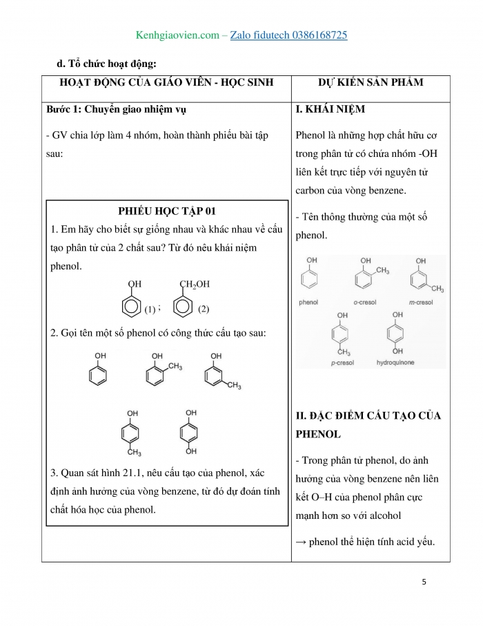 Giáo án và PPT Hoá học 11 kết nối Bài 21: Phenol