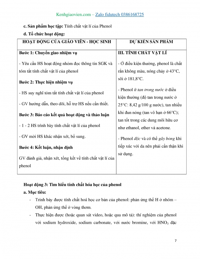 Giáo án và PPT Hoá học 11 kết nối Bài 21: Phenol