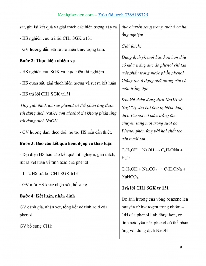 Giáo án và PPT Hoá học 11 kết nối Bài 21: Phenol